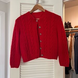 Hand knitted holiday red cardigan